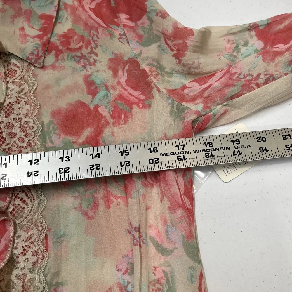 Free People Top Ivory Pink Floral‎ Ruffle Button Down Size M Victorian Feminine